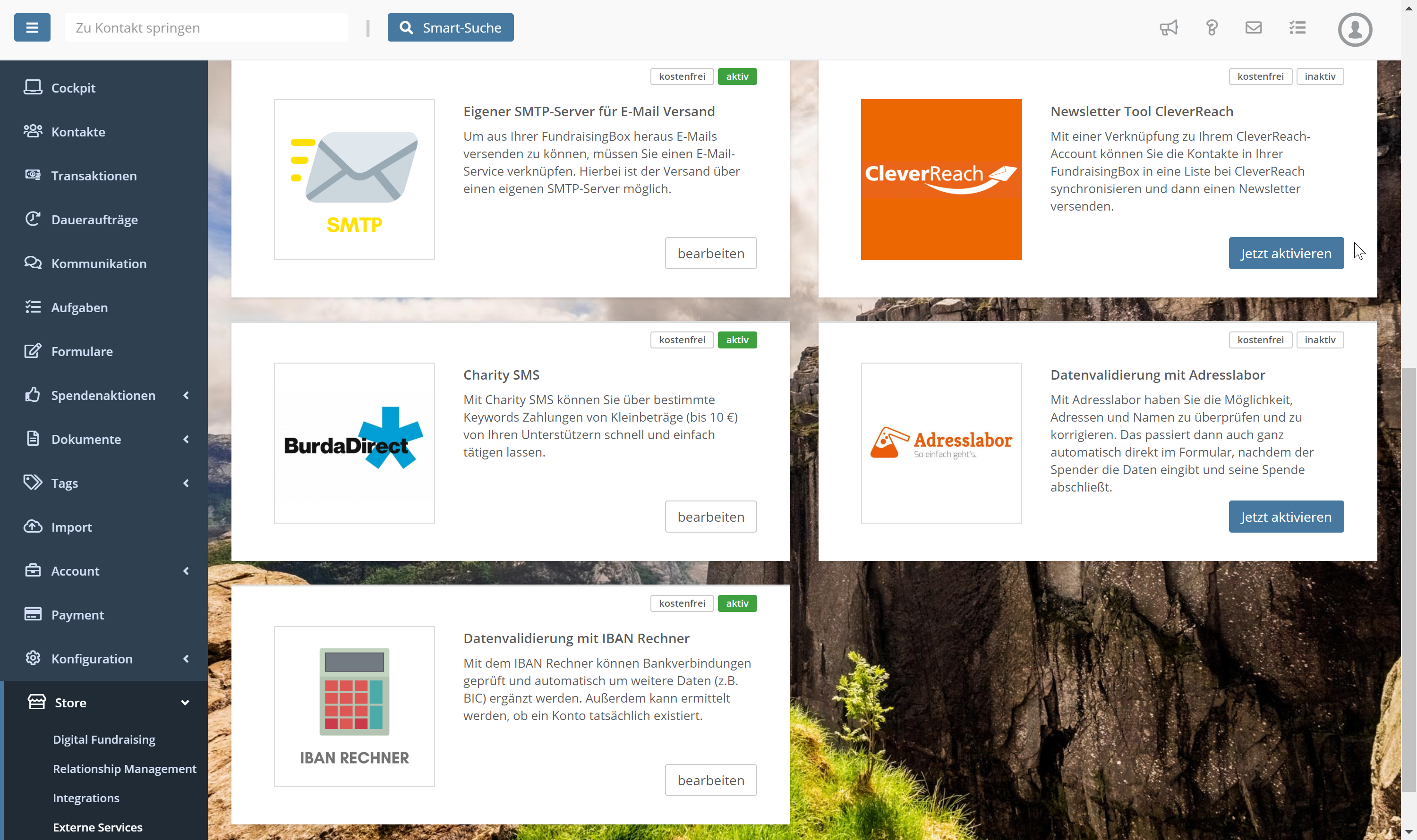 Erweiterungen und externe Services fuer die FundraisingBox