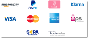 Logos der gängigsten E-Payment Methoden
