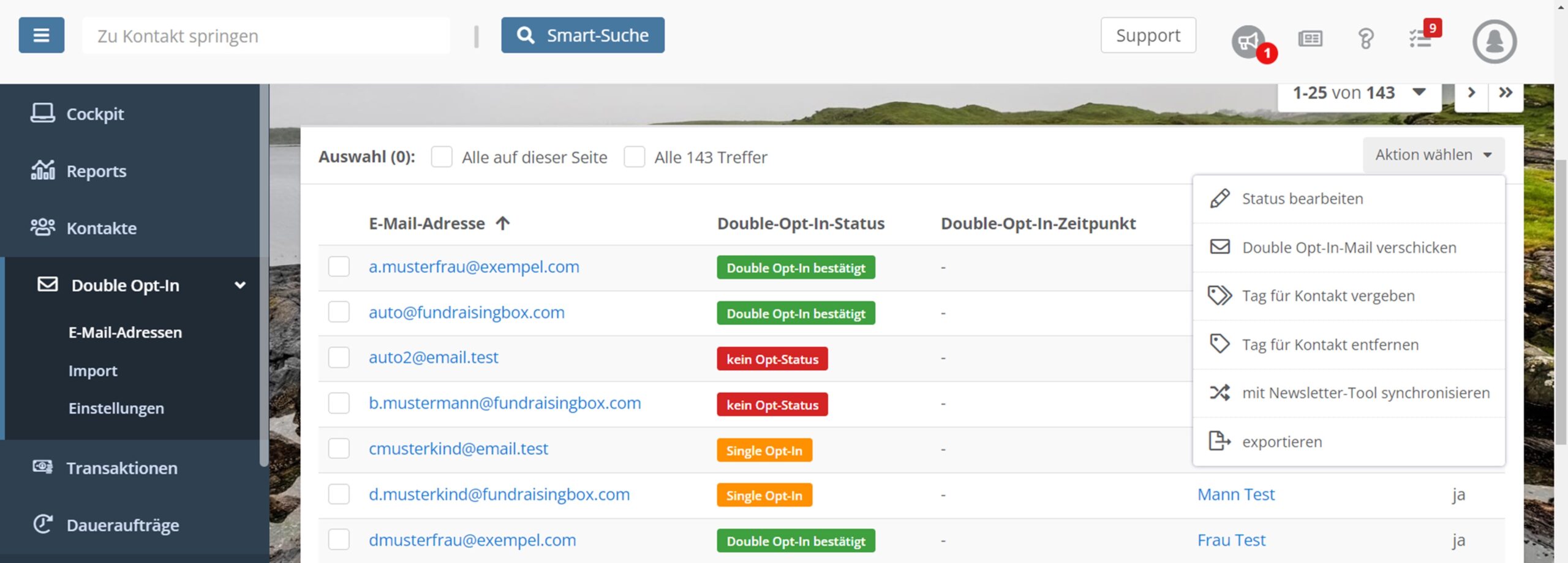FundraisingBox DOI Einstellungen