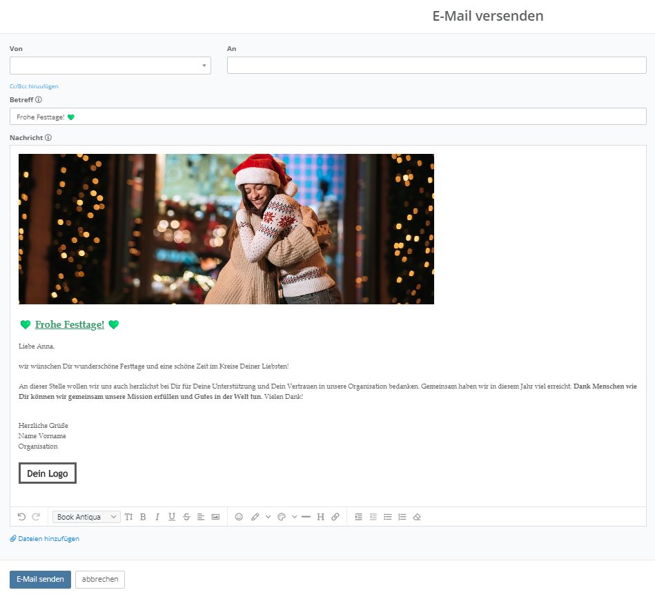 Weihnachtsmail an Spender*innen als HTML-Mail