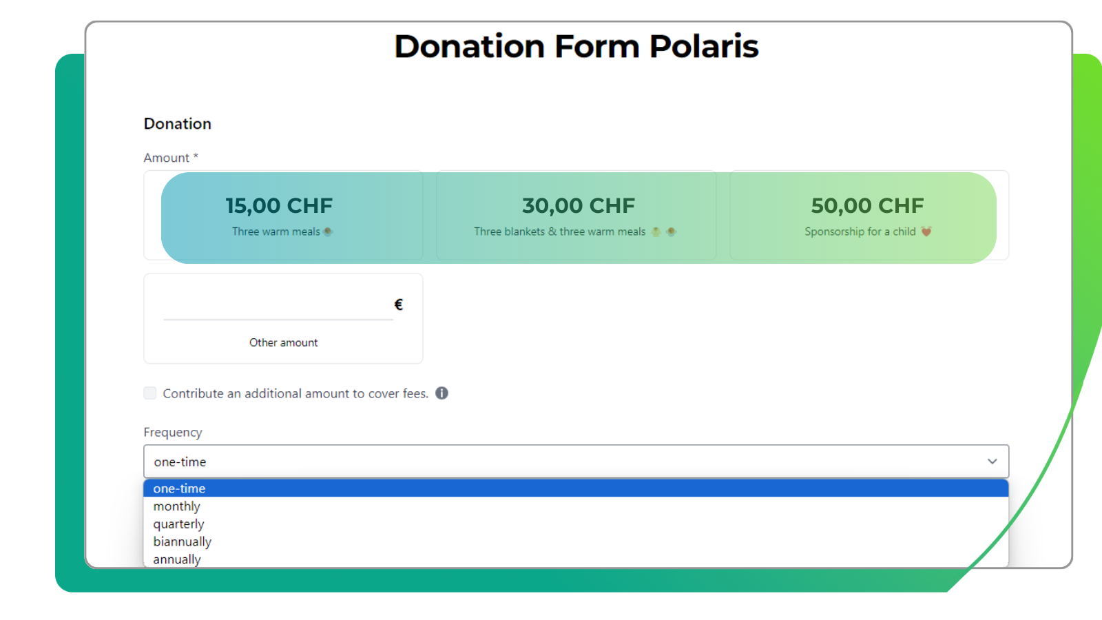 Vorschläge für Beiträge bei Spendenformularen der FundraisingBox