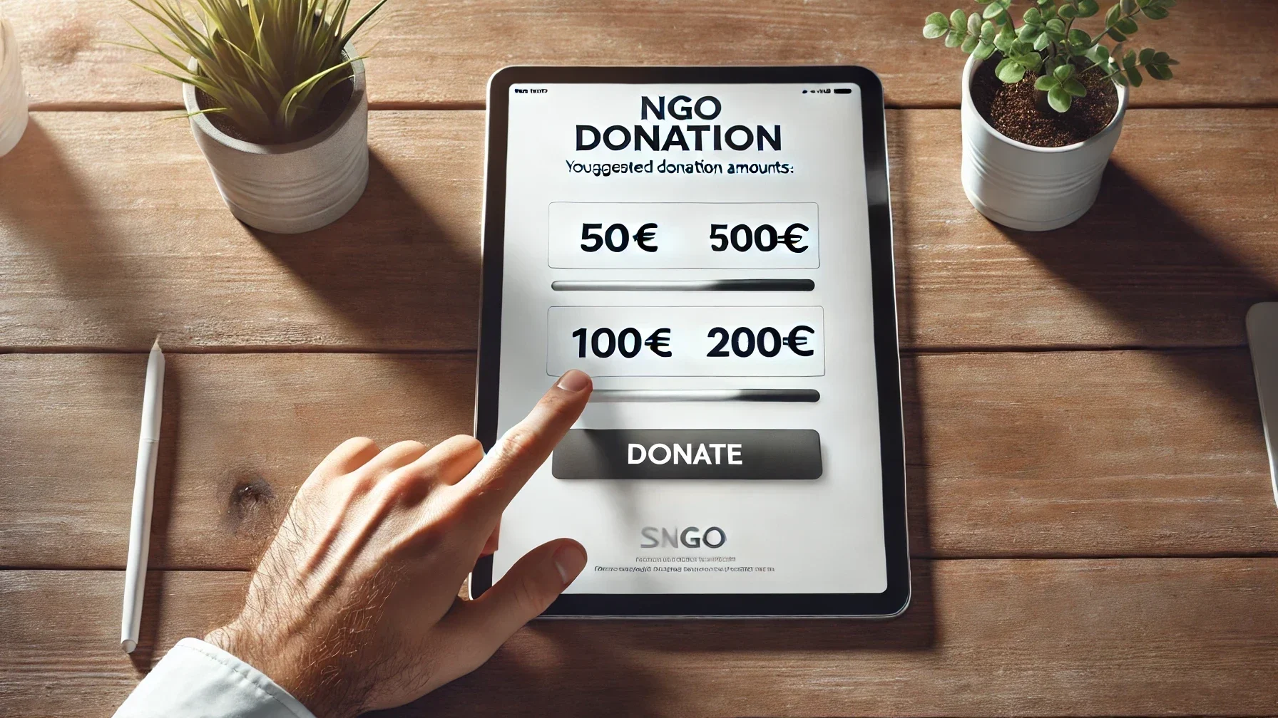 Tablet mit verschiedenen Spenden-Beitragsvorschlägen