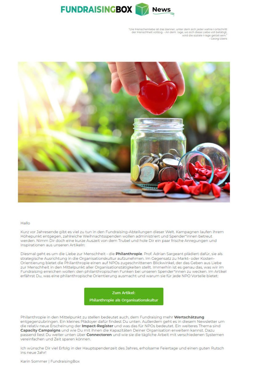 Screenshot eines FundraisingBox-Newsletters
