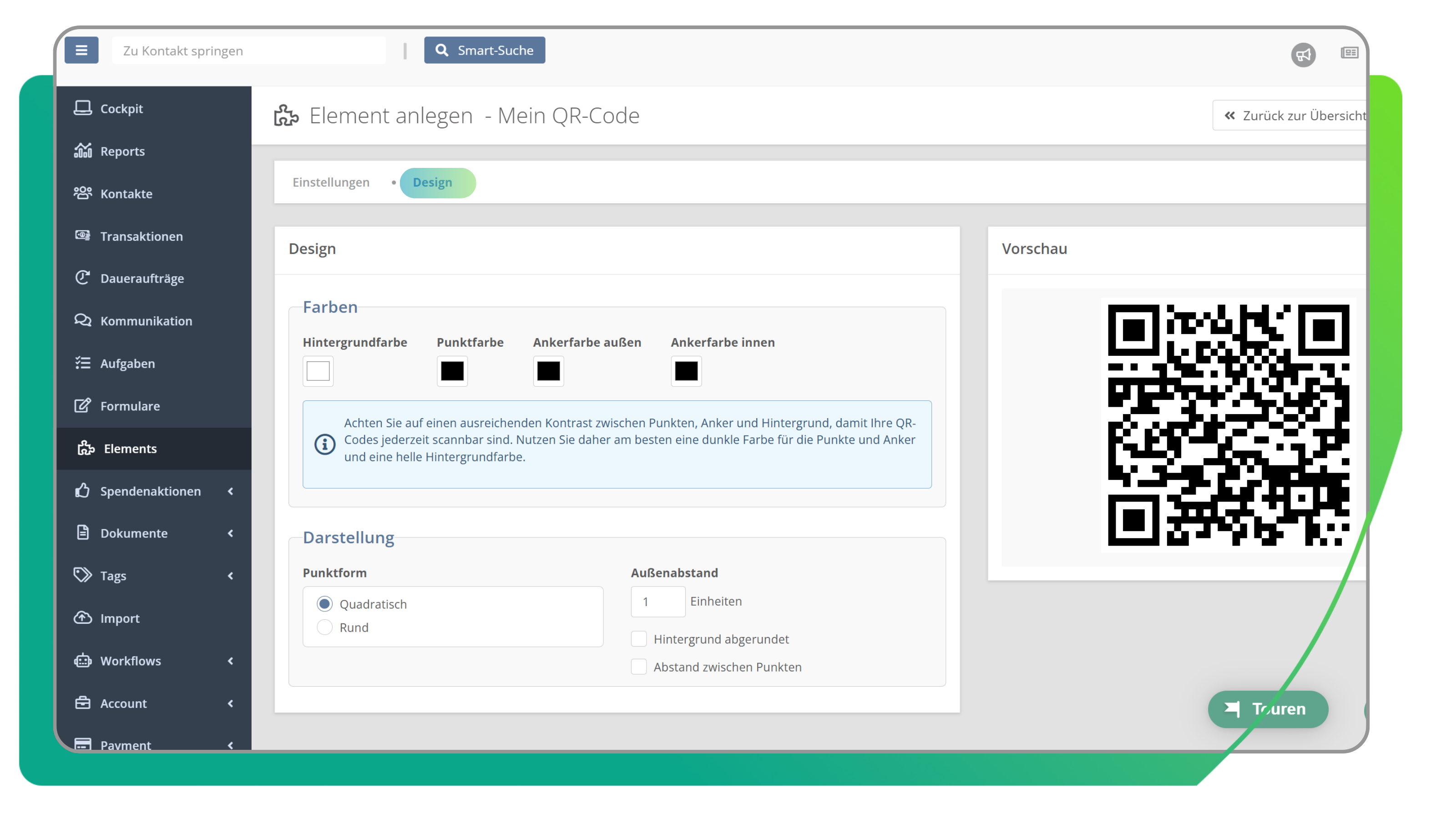 Elements in der FundraisingBox QR-Code Design
