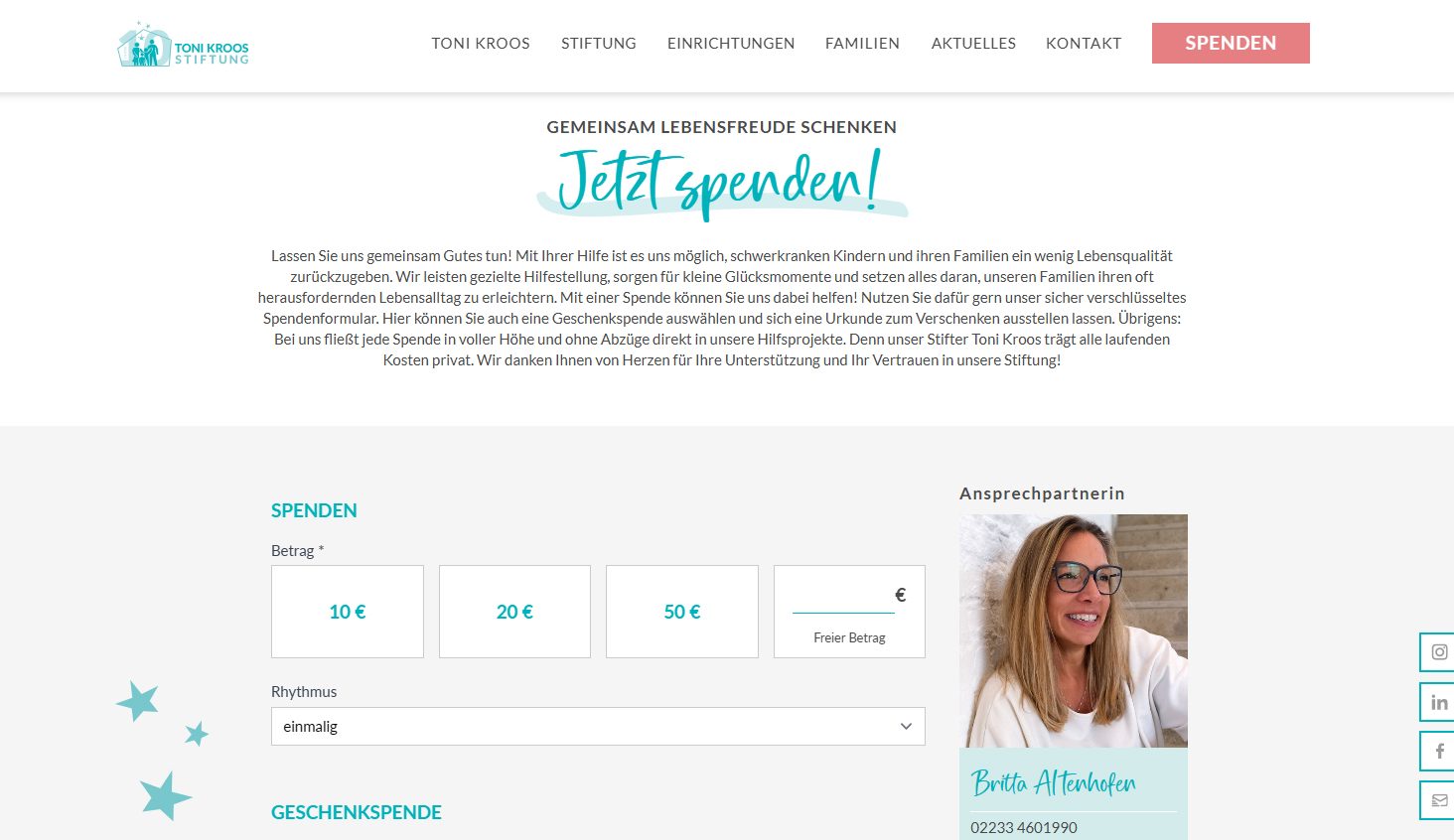 Spendenformular Toni Kroos Stiftung