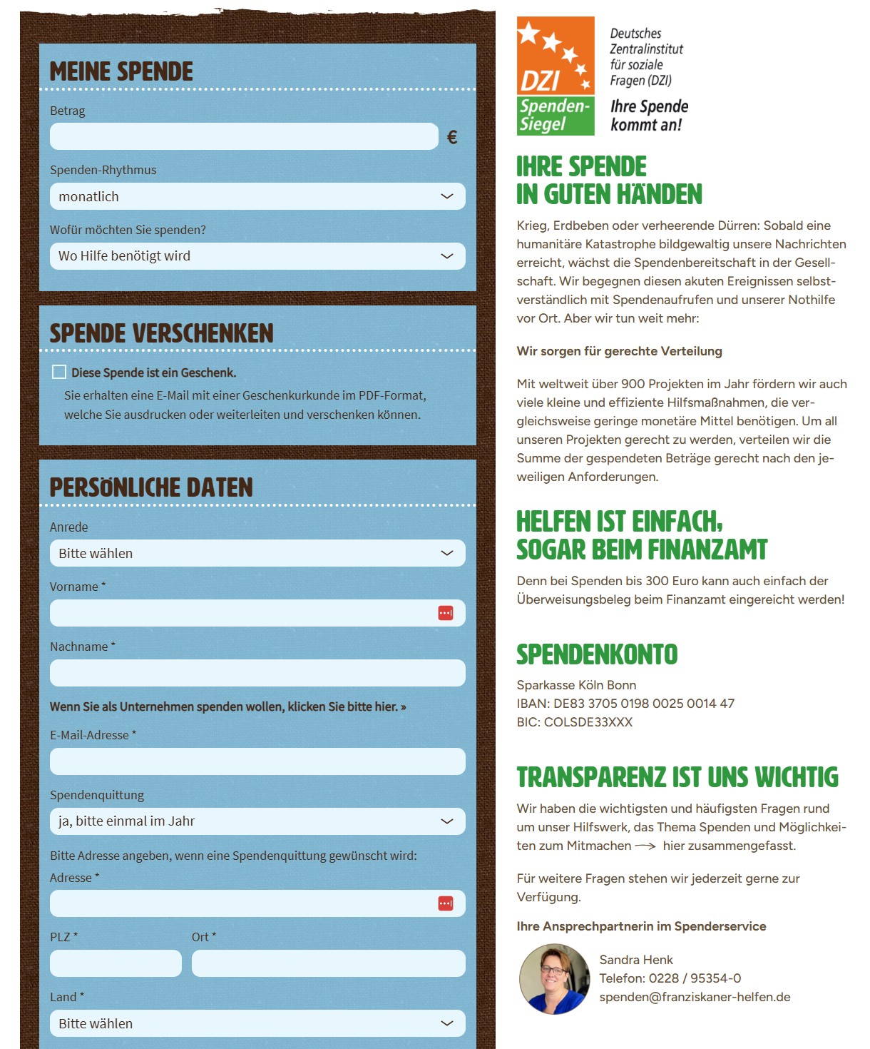Franziskaner helfen Spendenformular