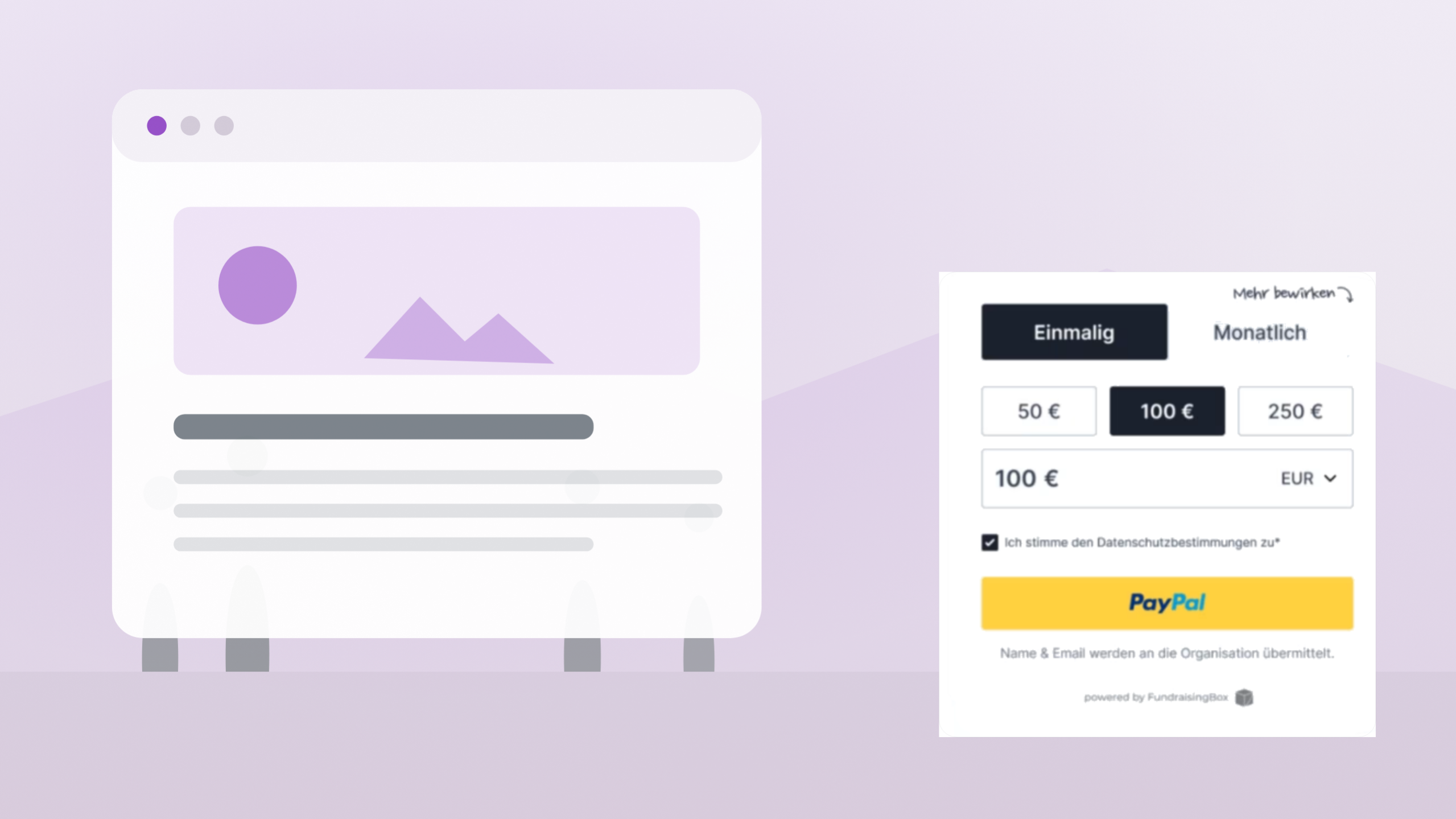 Grafik mit Kampagnenseite und Content-Integration und stilisiertem Express Formular