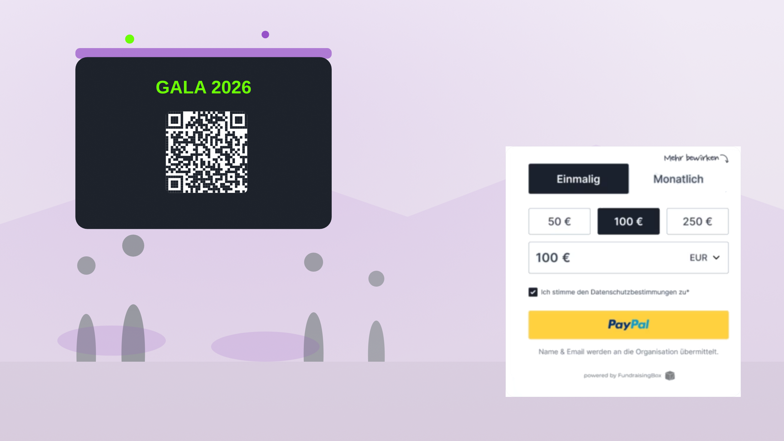 Grafik mit QR Code auf einem Event und stilisiertem Express Formular