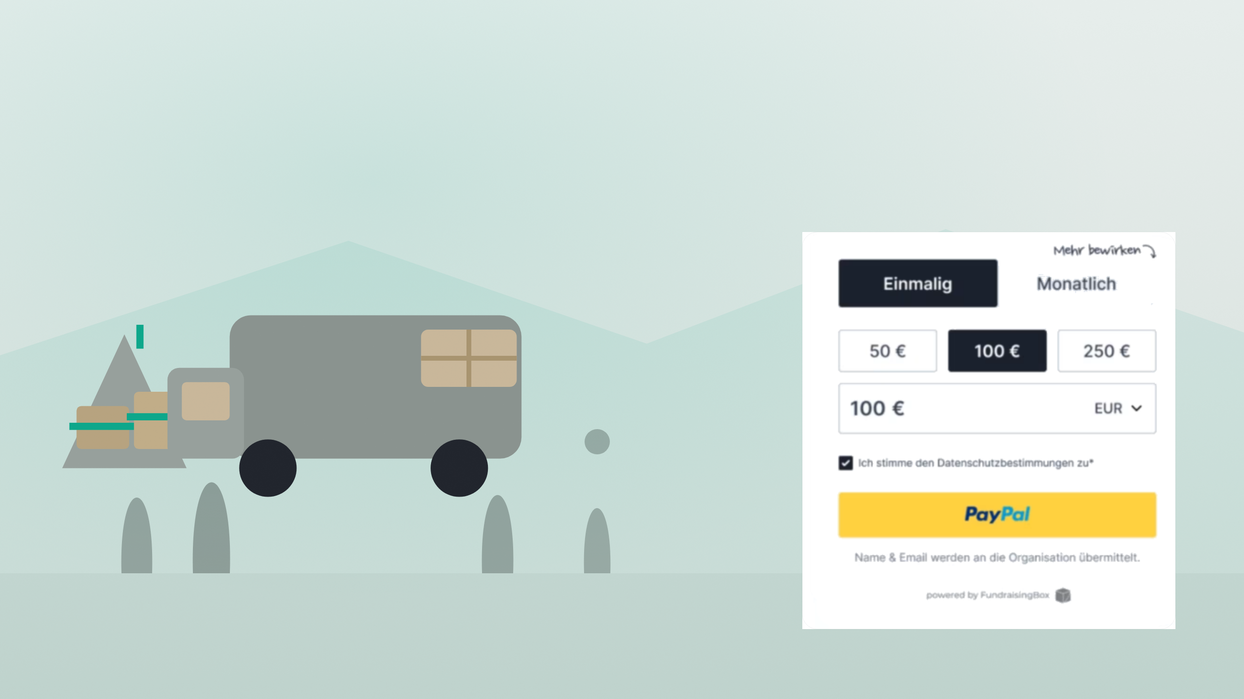 Grafik mit LKW als Signal für Nothilfe und stilisiertem Express Formular