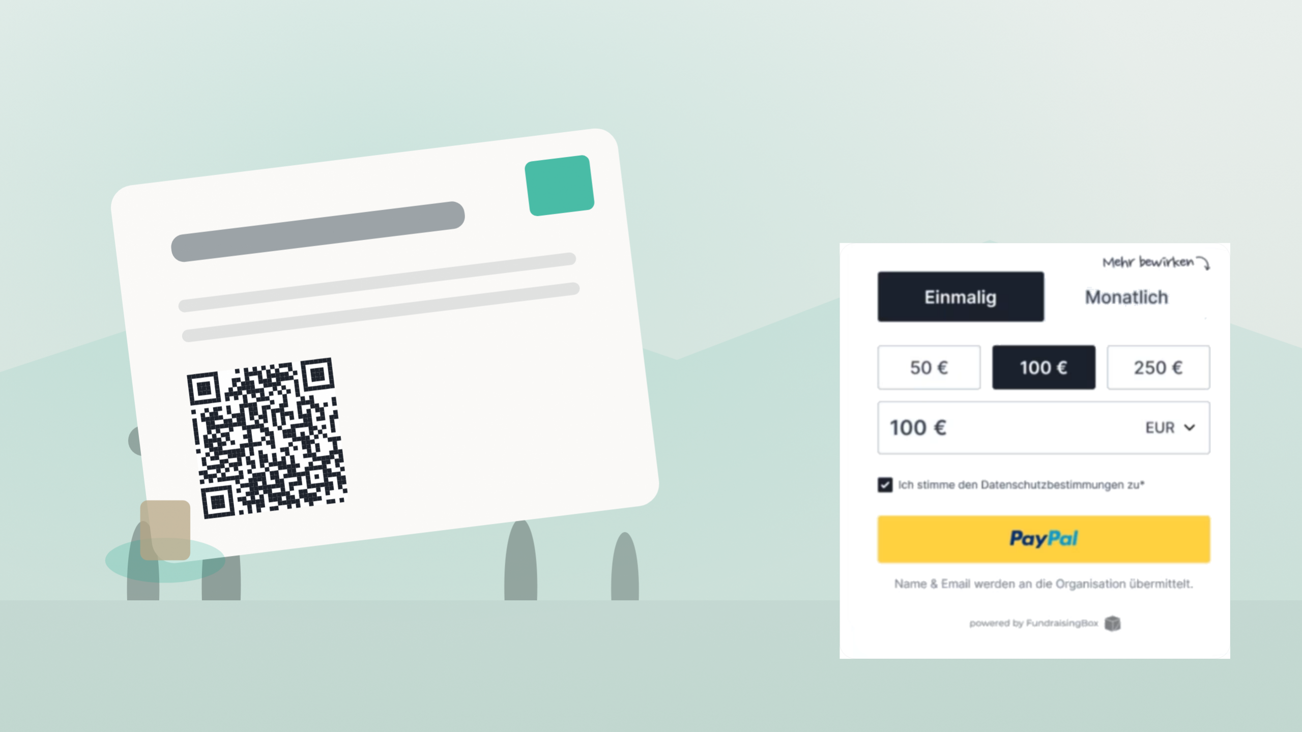 Grafik mit Spendenmailing, QR Code und stilisiertem Express Formular