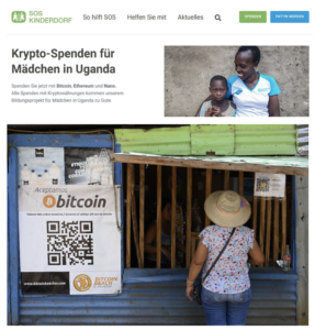 Screenshot einer Website über Krypto-Spenden für Mädchen in Uganda vom SOS Kinderdorf